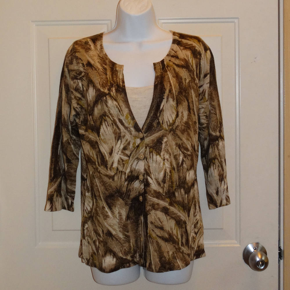 Brown & Ivory Cardigan Sweater with Attached Tank